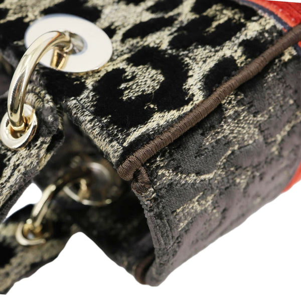 CHRISTIAN DIOR Lady D-Lite Embroidered Leopard Velvet Shoulder Bag Brown