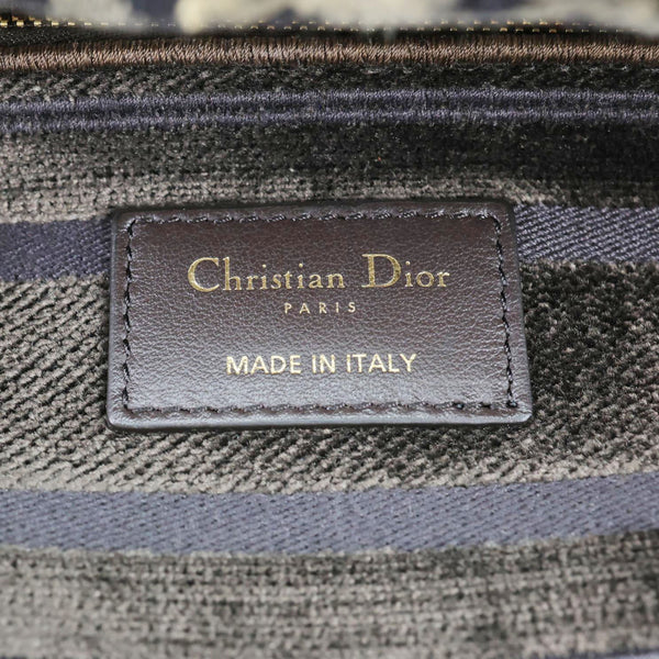 CHRISTIAN DIOR Lady D-Lite Embroidered Leopard Velvet Shoulder Bag Brown