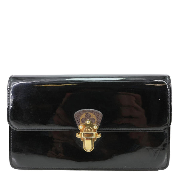 LOUIS VUITTON Cherrywood Monogram Patent Calfskin Leather Chain Wallet Black