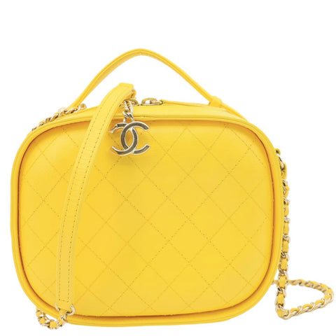 CHANEL Vanity Case Quilted Calfskin Crumpled Leather Crossbody Bag Yellow