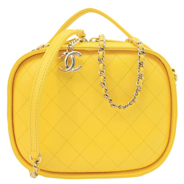 CHANEL Vanity Case Quilted Calfskin Crumpled Leather Crossbody Bag Yellow