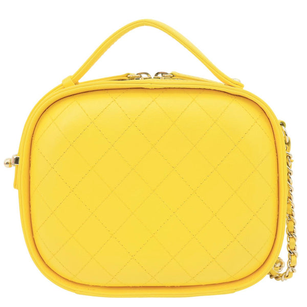 CHANEL Vanity Case Quilted Calfskin Crumpled Leather Crossbody Bag Yellow