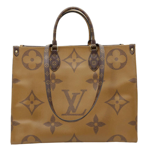 LOUIS VUITTON Onthego GM Giant Monogram Reverse Canvas Tote Bag Brown