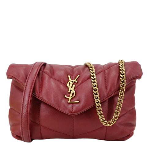 YVES SAINT LAURENT Toy Loulou Puffer Quilted Lambskin Leather Crossbody Bag Red