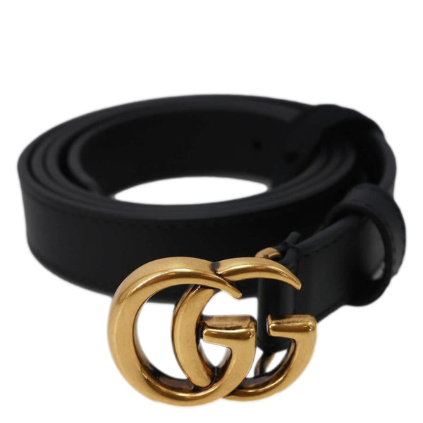 GUCCI Double G Buckle Leather Belt Size 85/34 Black 409417