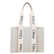 CHLOE Woody Linen Canvas Tote Bag Beige