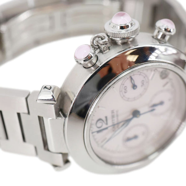 Cartier Pasha C Automatic Chronograph Stainless Steel Pink Mop Dial Watch 35mm