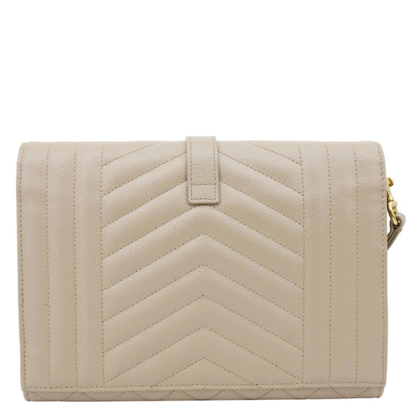 YVES SAINT LAURENT Monogram Envelope Grain De Poudre Leather Clutch Beige