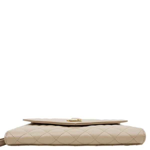 YVES SAINT LAURENT Monogram Envelope Grain De Poudre Leather Clutch Beige