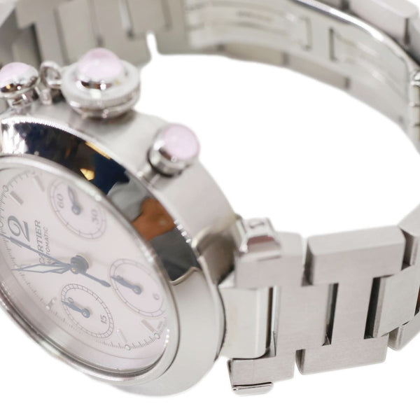 Cartier Pasha C Automatic Chronograph Stainless Steel Pink Mop Dial Watch 35mm