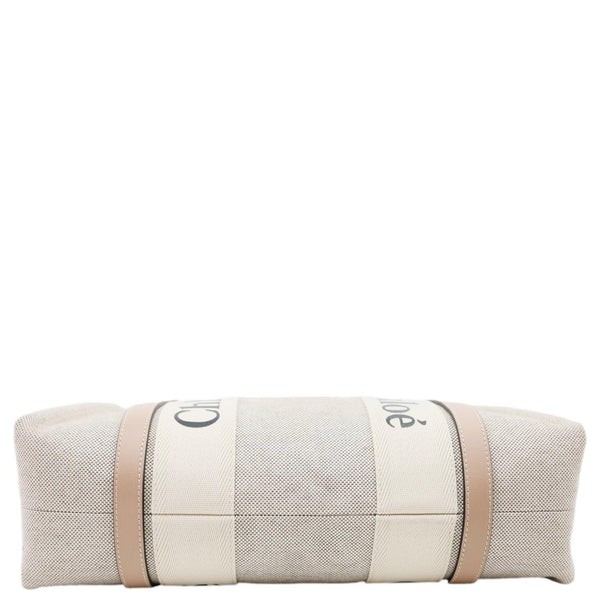 CHLOE Woody Linen Canvas Tote Bag Beige