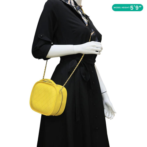 CHANEL Vanity Case Quilted Calfskin Crumpled Leather Crossbody Bag Yellow