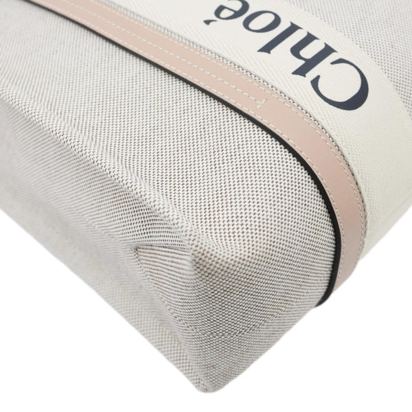 CHLOE Woody Linen Canvas Tote Bag Beige