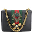 GUCCI Strawberry Embellished Peony Calfskin Leather Shoulder Bag Black 43228