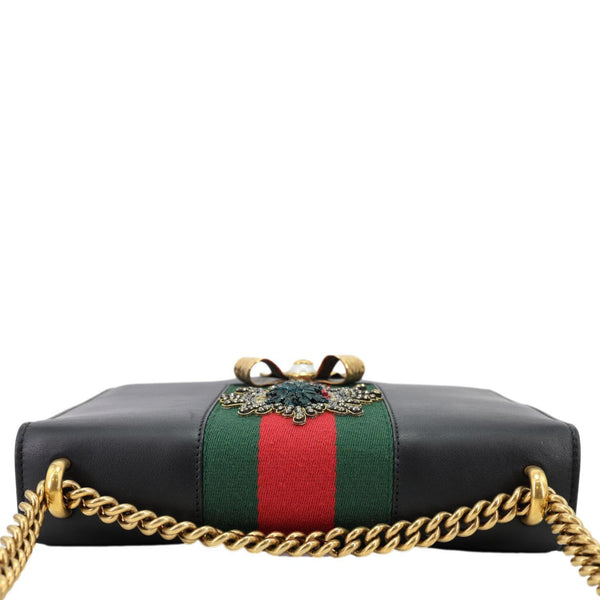 GUCCI Strawberry Embellished Peony Calfskin Leather Shoulder Bag Black 43228