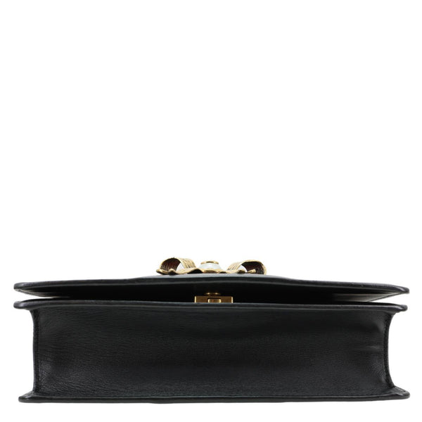 GUCCI Strawberry Embellished Peony Calfskin Leather Shoulder Bag Black 43228