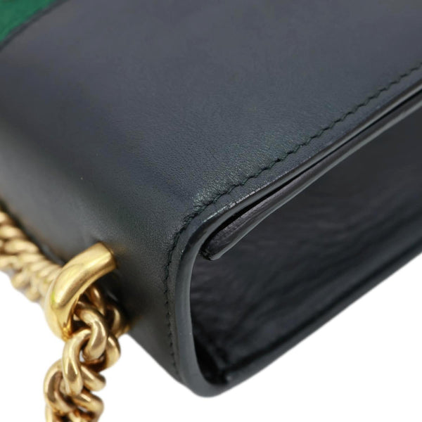 GUCCI Strawberry Embellished Peony Calfskin Leather Shoulder Bag Black 43228