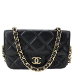 CHANEL Elegant CC Flap Quilted Lambskin Leather Chain Crossbody Bag Black