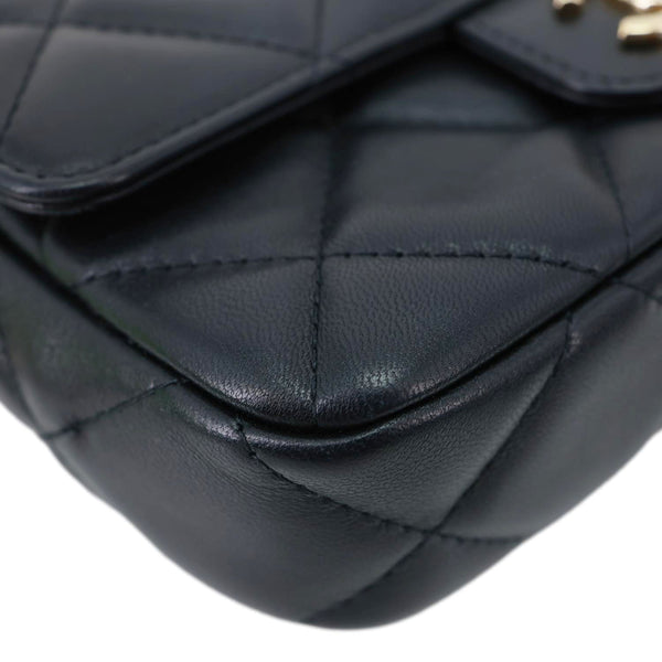 CHANEL Elegant CC Flap Quilted Lambskin Leather Chain Crossbody Bag Black