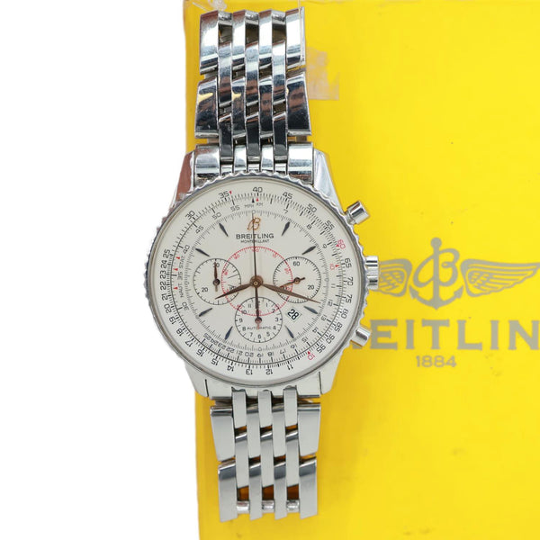 Breitling Montbrillant Chronograph Automatic Stainless Steel Off White Dial Watch A41370