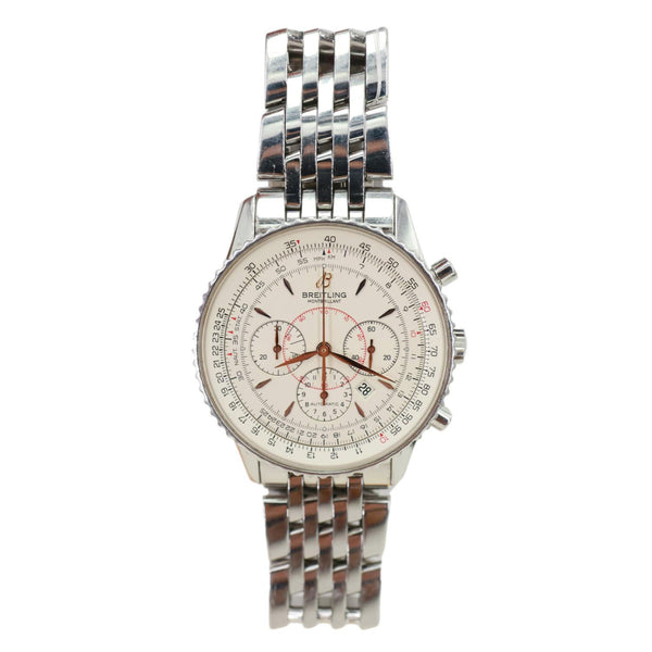 Breitling Montbrillant Chronograph Automatic Stainless Steel Off White Dial Watch A41370