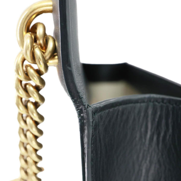 GUCCI Strawberry Embellished Peony Calfskin Leather Shoulder Bag Black 43228