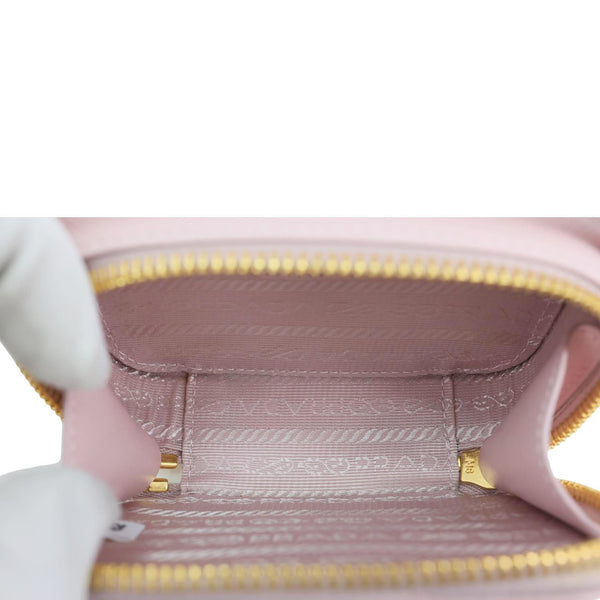 PRADA Mini Saffiano Leather Zip Crossbody Bag Pink