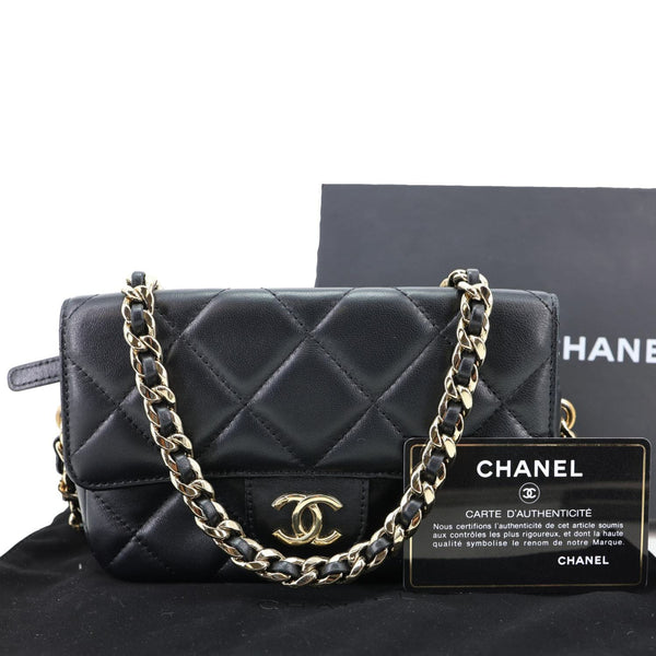 CHANEL Elegant CC Flap Quilted Lambskin Leather Chain Crossbody Bag Black
