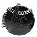 CHANEL Round as Earth Patent Leather Crossbody Bag Black