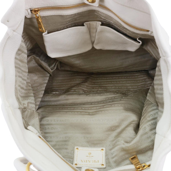 PRADA Vitello Daino Leather Tote Bag White