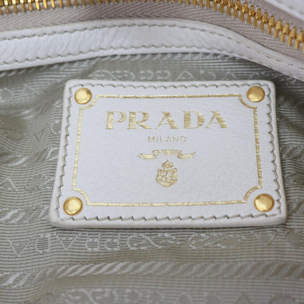 PRADA Vitello Daino Leather Tote Bag White