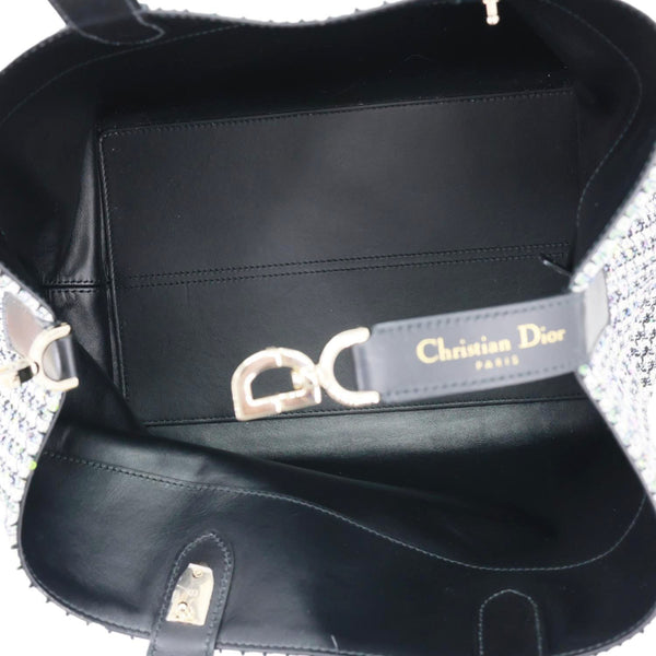 CHRISTIAN DIOR Toujours Houndstooth Embroidery Sequins Tote Bag Black