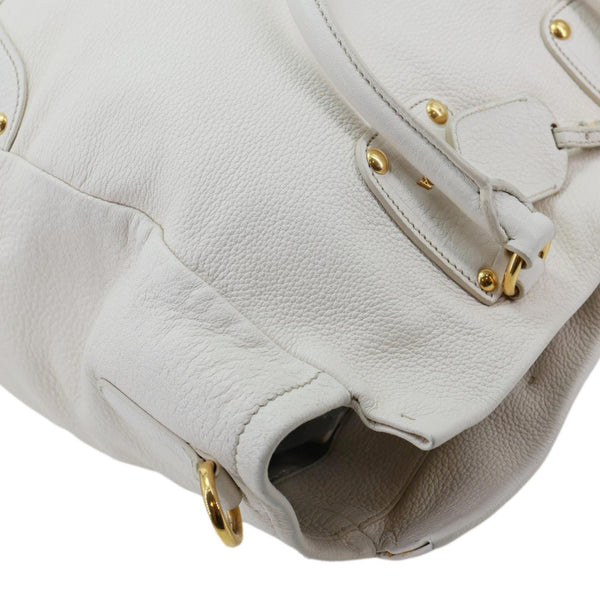 PRADA Vitello Daino Leather Tote Bag White
