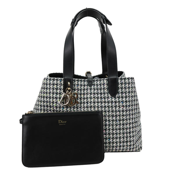 CHRISTIAN DIOR Toujours Houndstooth Embroidery Sequins Tote Bag Black