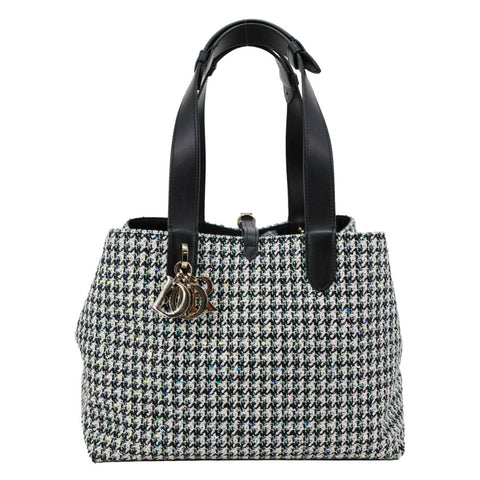 CHRISTIAN DIOR Toujours Houndstooth Embroidery Sequins Tote Bag Black