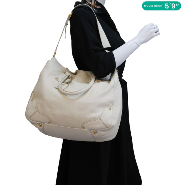PRADA Vitello Daino Leather Tote Bag White
