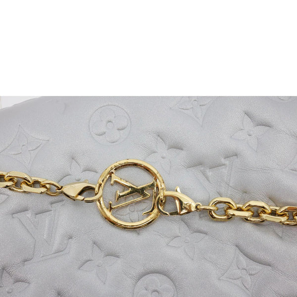 LOUIS VUITTON Coussin Pochette Embossed Leather Crossbody Bag Silver