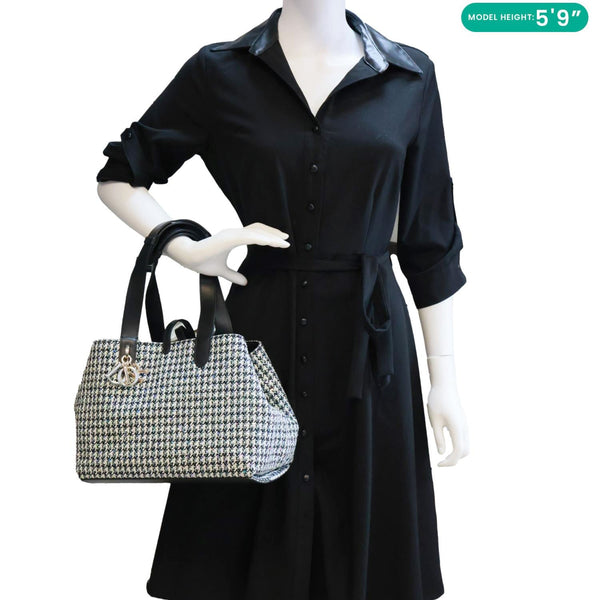 CHRISTIAN DIOR Toujours Houndstooth Embroidery Sequins Tote Bag Black