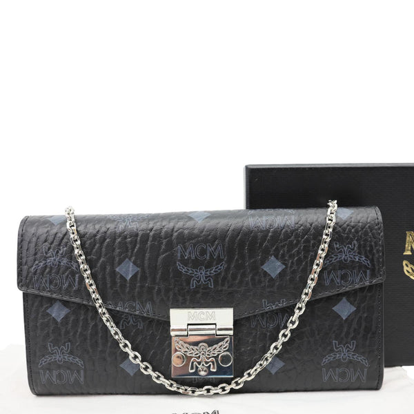 MCM Tracy Monogram Visetos Canvas Chain Crossbody Wallet Black