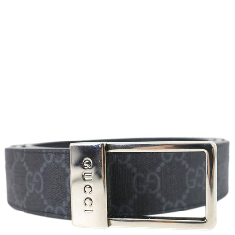 GUCCI Rectangular Buckle GG Supreme Canvas Reversible Belt Black 722370 Size 110/44