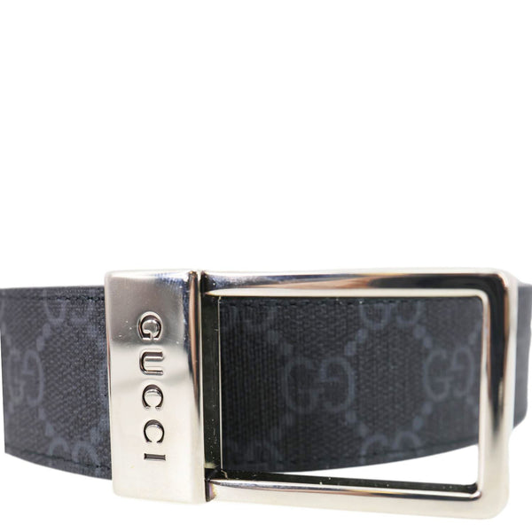 GUCCI Rectangular Buckle GG Supreme Canvas Reversible Belt Black 722370 Size 110/44