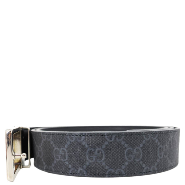 GUCCI Rectangular Buckle GG Supreme Canvas Reversible Belt Black 722370 Size 110/44