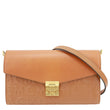 MCM Millie Flap Embossed Leather Wallet Shoulder Bag Cognac
