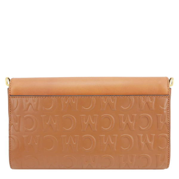 MCM Millie Flap Embossed Leather Wallet Shoulder Bag Cognac