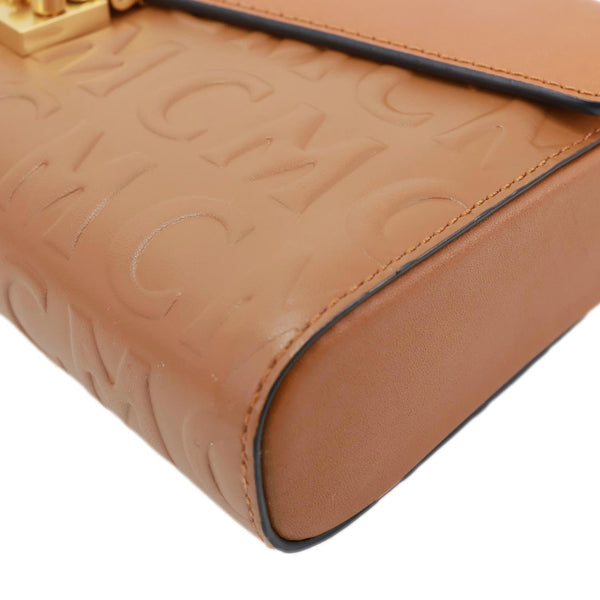 MCM Millie Flap Embossed Leather Wallet Shoulder Bag Cognac