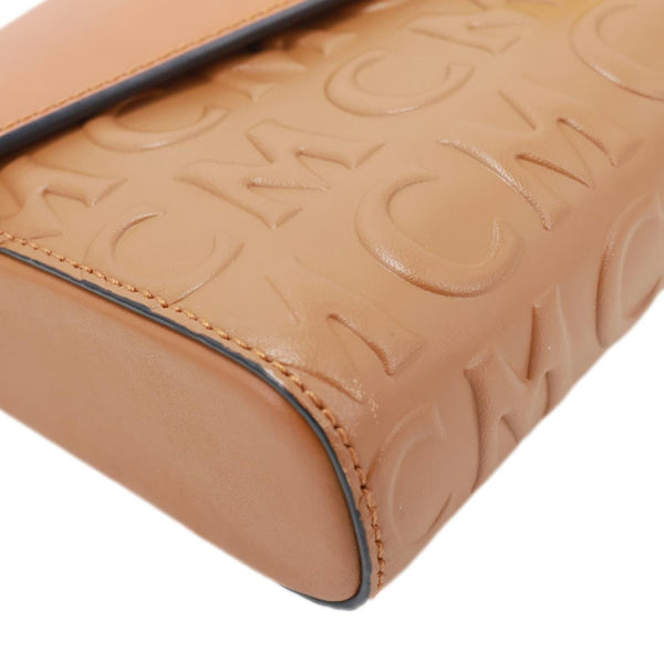 MCM Millie Flap Embossed Leather Wallet Shoulder Bag Cognac
