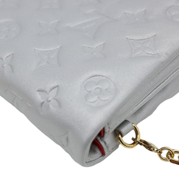 LOUIS VUITTON Coussin Pochette Embossed Leather Crossbody Bag Silver