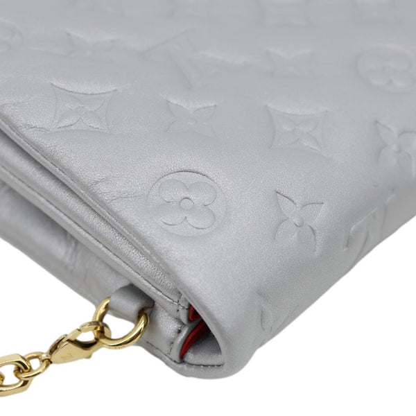 LOUIS VUITTON Coussin Pochette Embossed Leather Crossbody Bag Silver
