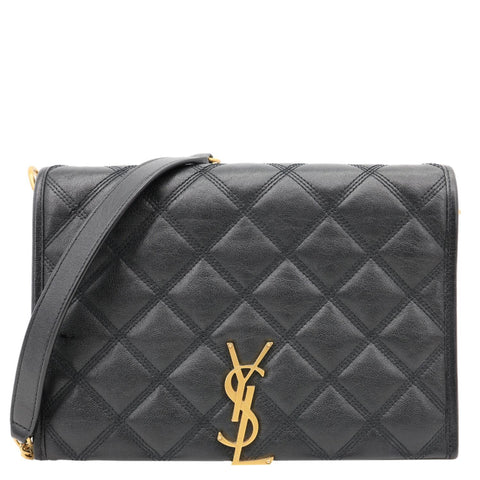 YVES SAINT LAURENT Becky Quilted Lambskin Leather Chain Shoulder Bag Black