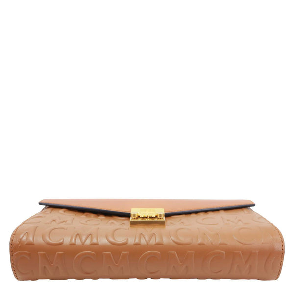 MCM Millie Flap Embossed Leather Wallet Shoulder Bag Cognac